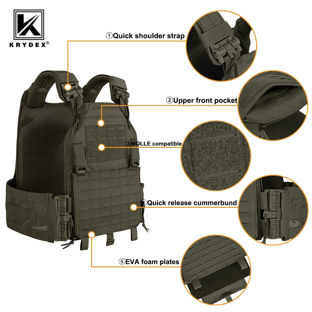 KRYDEX LAVC Plate Carrier Tactical Vest Quick Release Buckle & Laser  Cut MOLLE Panel Hunting Airsoft Military Accessories, Tactical Glide