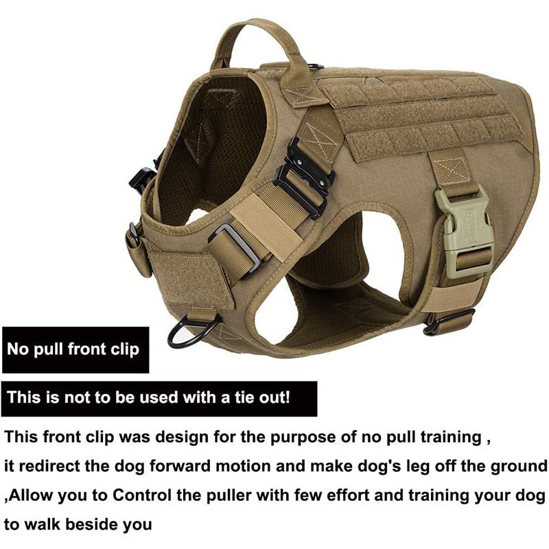 Tactical Dog Harness with Metal Buckles, Adjustable Military & Service Dog  Molle Vest with Handle and No-Pull Front Leash Clip by FuzzBall (Tan