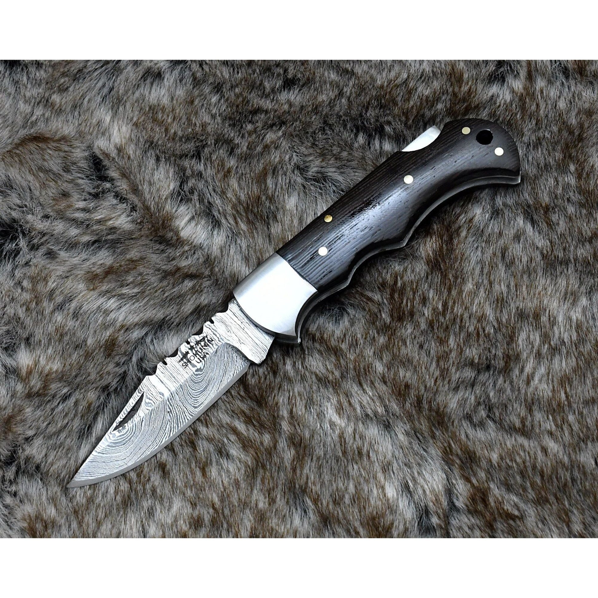 Damascus Hunting Knife with Gut Hook – Shokunin USA