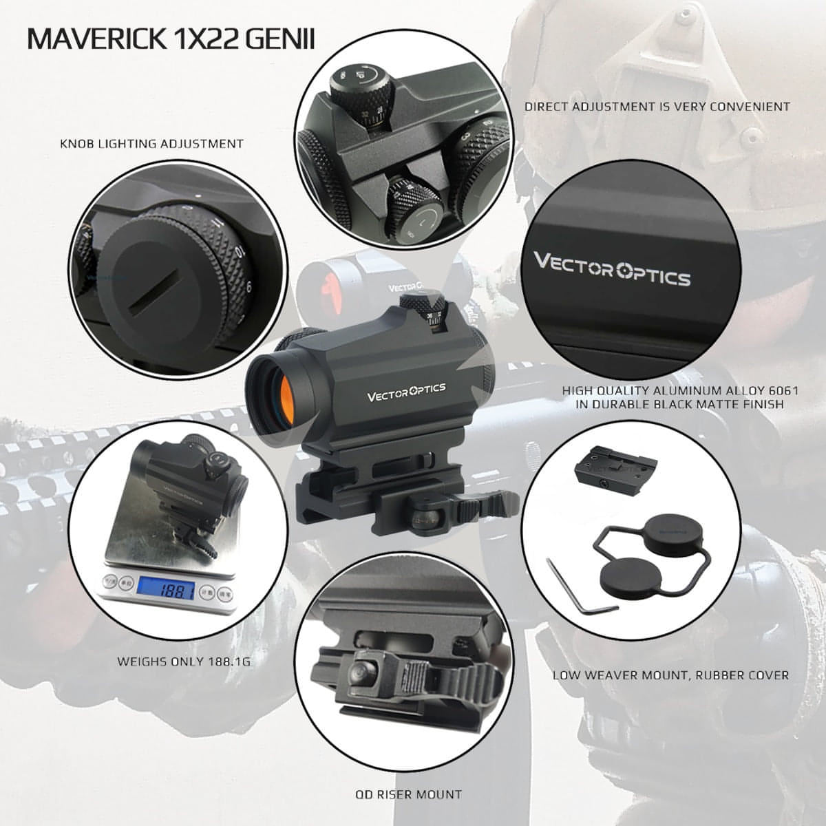Vector Optics Maverick GenII 1x22 Red Dot Scope Sight Hunting